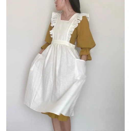 Image of Elle Ruffle Apron / Apron Linen / Celemek Korea Jepang / Pinafore Cottagecore
