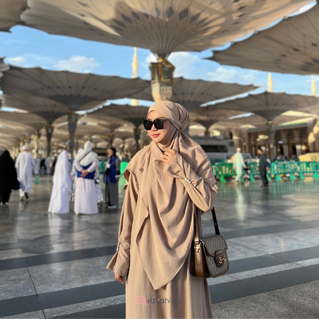 RIZKA HIJAB New Shafeeya Abaya Set French Khimar Gamis Syar'i Turkey Arab Umroh Haji Crinkle Mewah