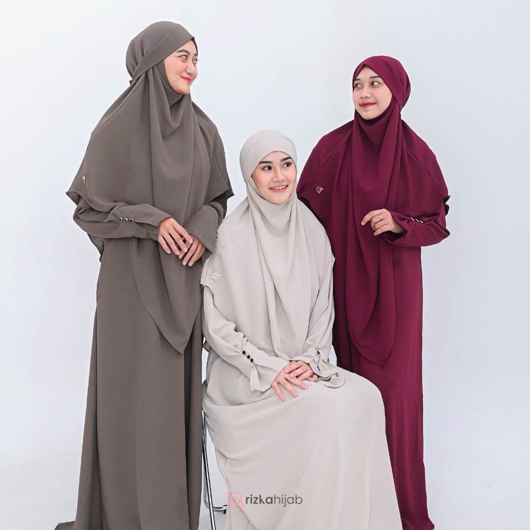 RIZKA HIJAB New Shafeeya Abaya Set French Khimar Gamis Syar'i Turkey Arab Umroh Haji Crinkle Mewah