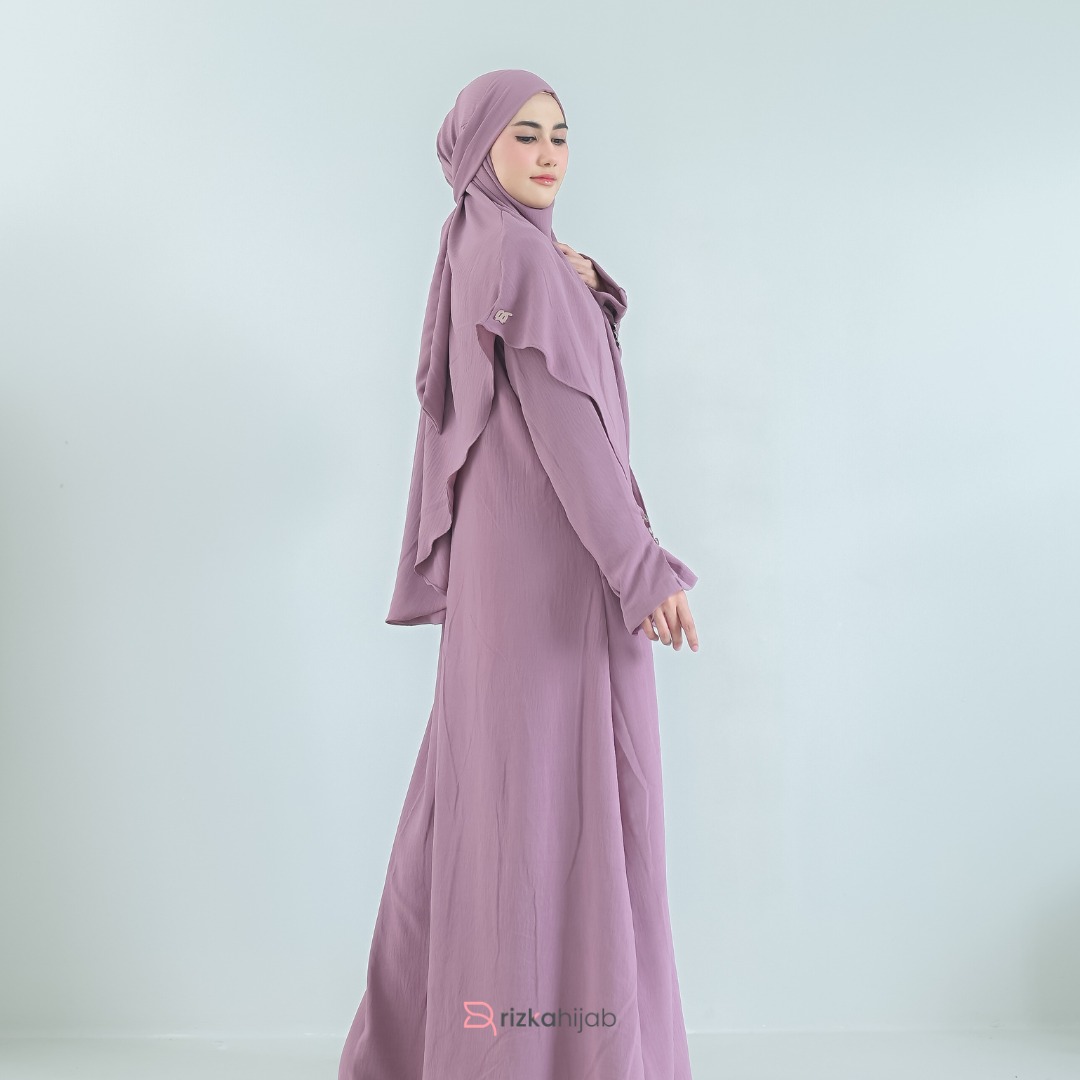 RIZKA HIJAB New Shafeeya Abaya Set French Khimar Gamis Syar'i Turkey Arab Umroh Haji Crinkle Mewah