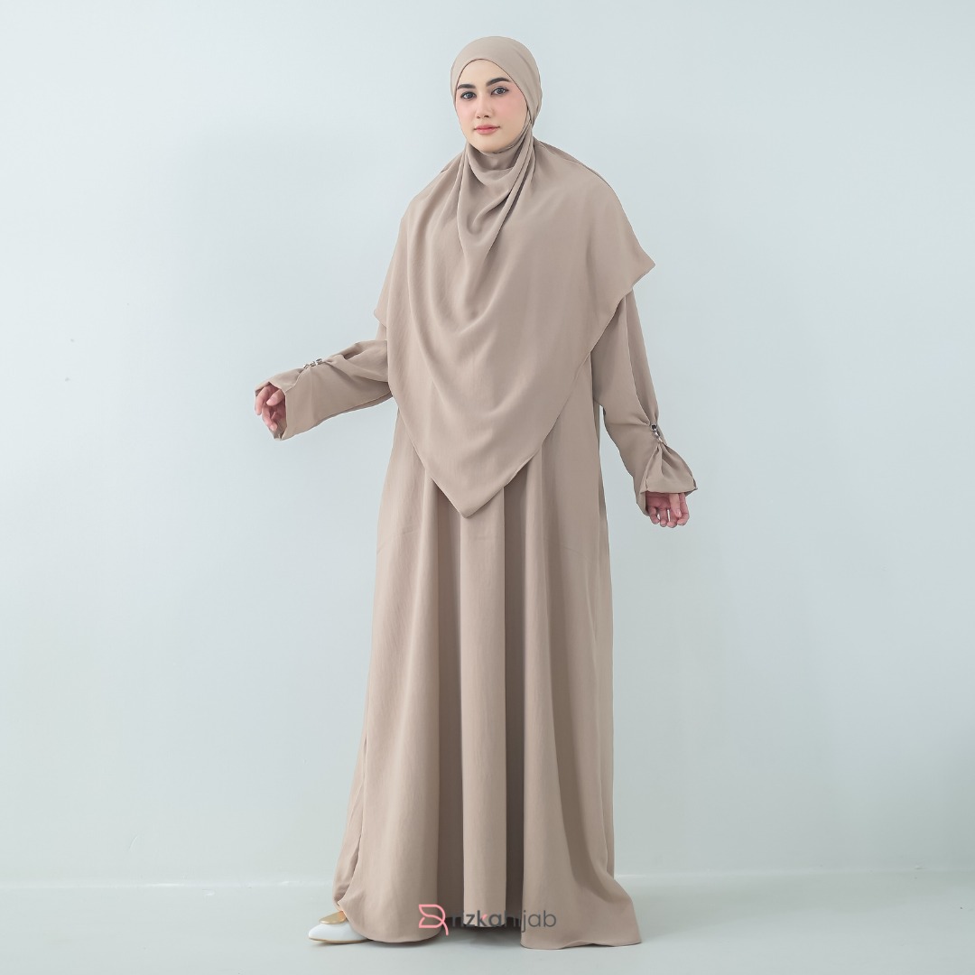 RIZKA HIJAB New Shafeeya Abaya Set French Khimar Gamis Syar'i Turkey Arab Umroh Haji Crinkle Mewah