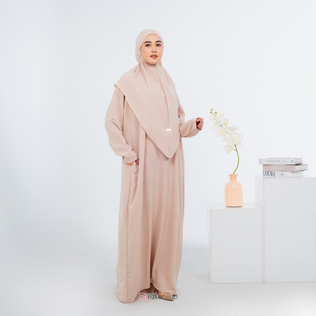 RIZKA HIJAB Mecca Set Abaya Bergo Khimar Gamis Syar'i Crinckle Adem Polos Arab Umroh Haji