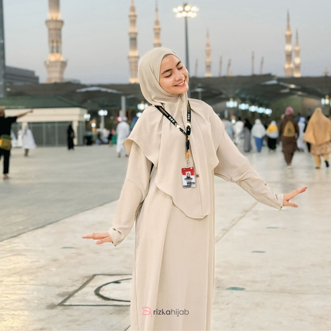 RIZKA HIJAB Mecca Set Abaya Bergo Khimar Gamis Syar'i Crinckle Adem Polos Arab Umroh Haji