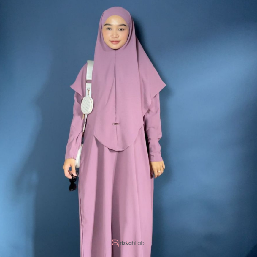 RIZKA HIJAB Mecca Set Abaya Bergo Khimar Gamis Syar'i Crinckle Adem Polos Arab Umroh Haji