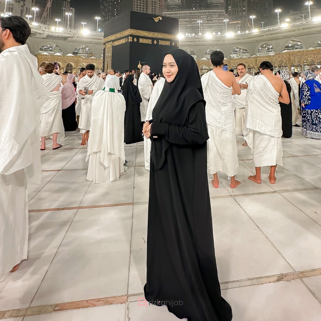 RIZKA HIJAB Mecca Set Abaya Bergo Khimar Gamis Syar'i Crinckle Adem Polos Arab Umroh Haji