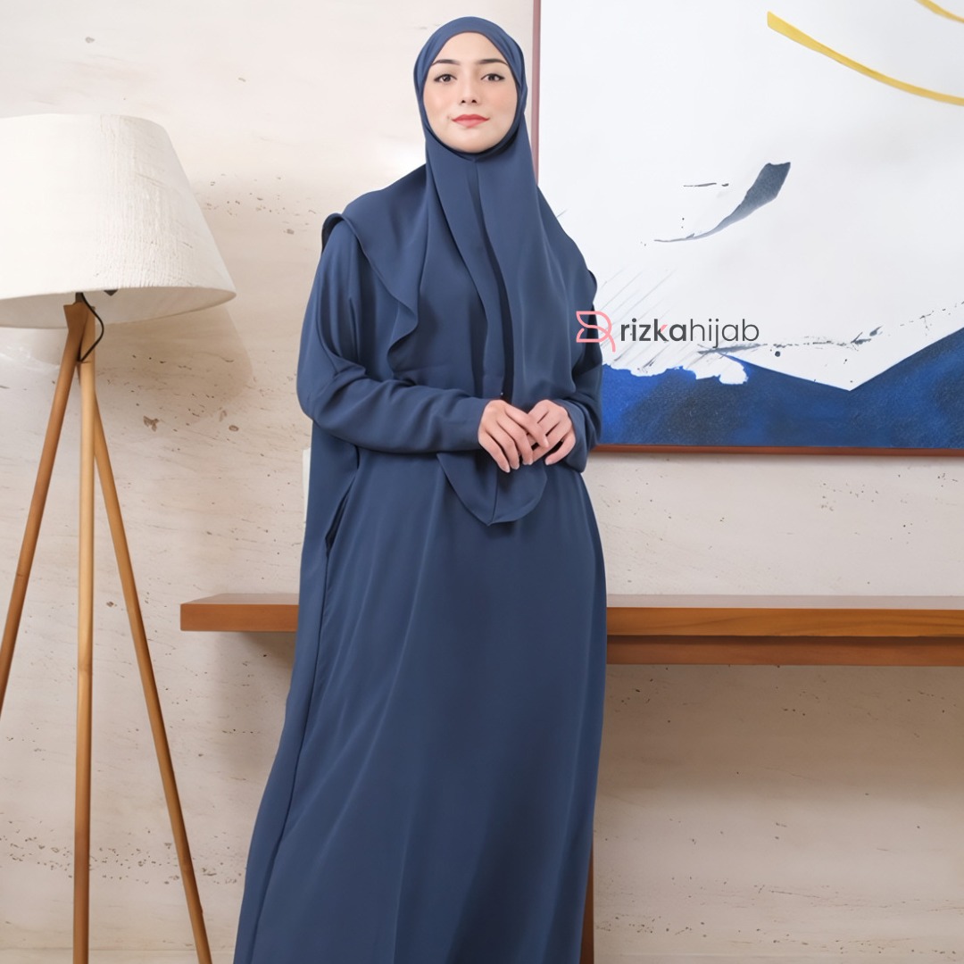 RIZKA HIJAB Mecca Set Abaya Bergo Khimar Gamis Syar'i Crinckle Adem Polos Arab Umroh Haji