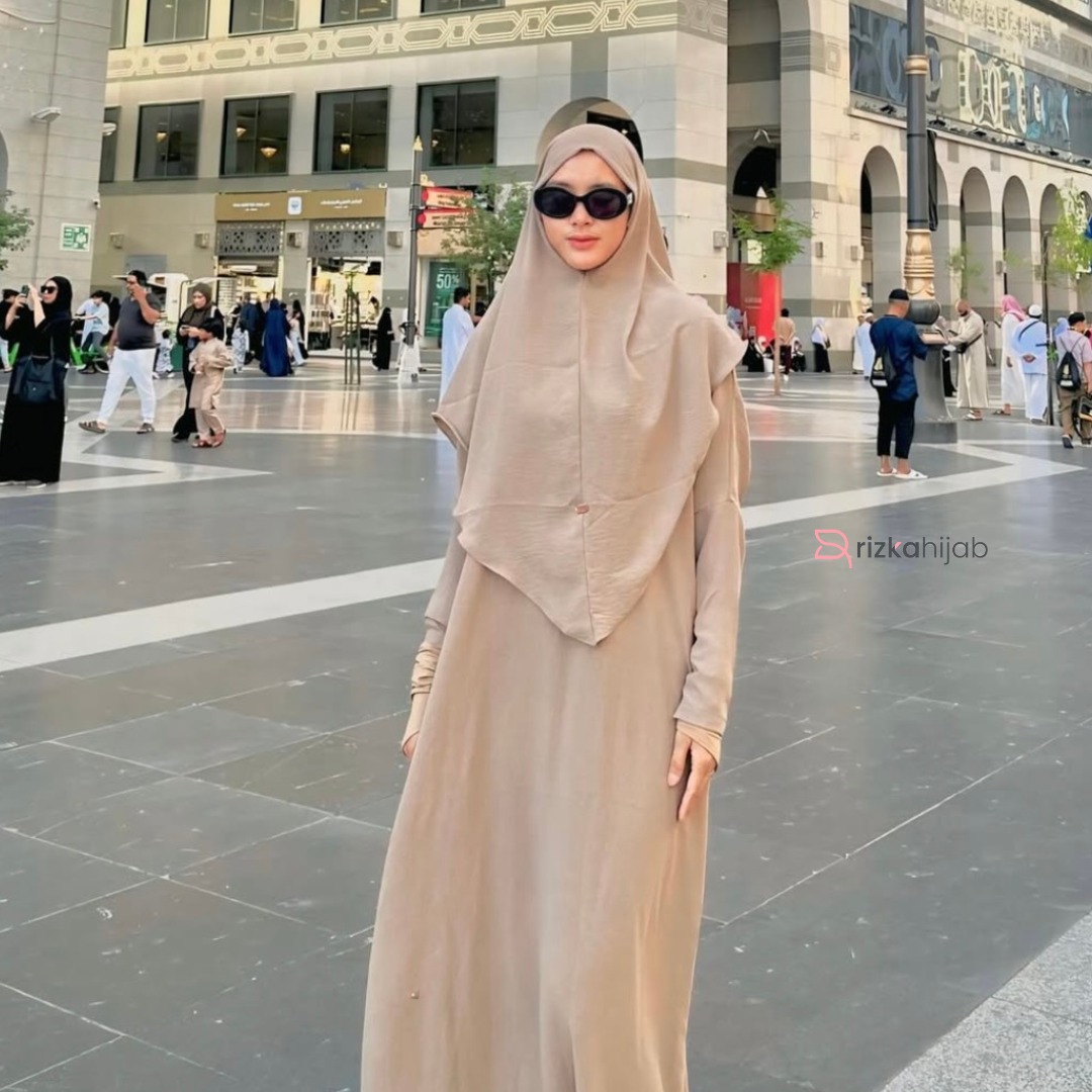RIZKA HIJAB Mecca Set Abaya Bergo Khimar Gamis Syar'i Crinckle Adem Polos Arab Umroh Haji