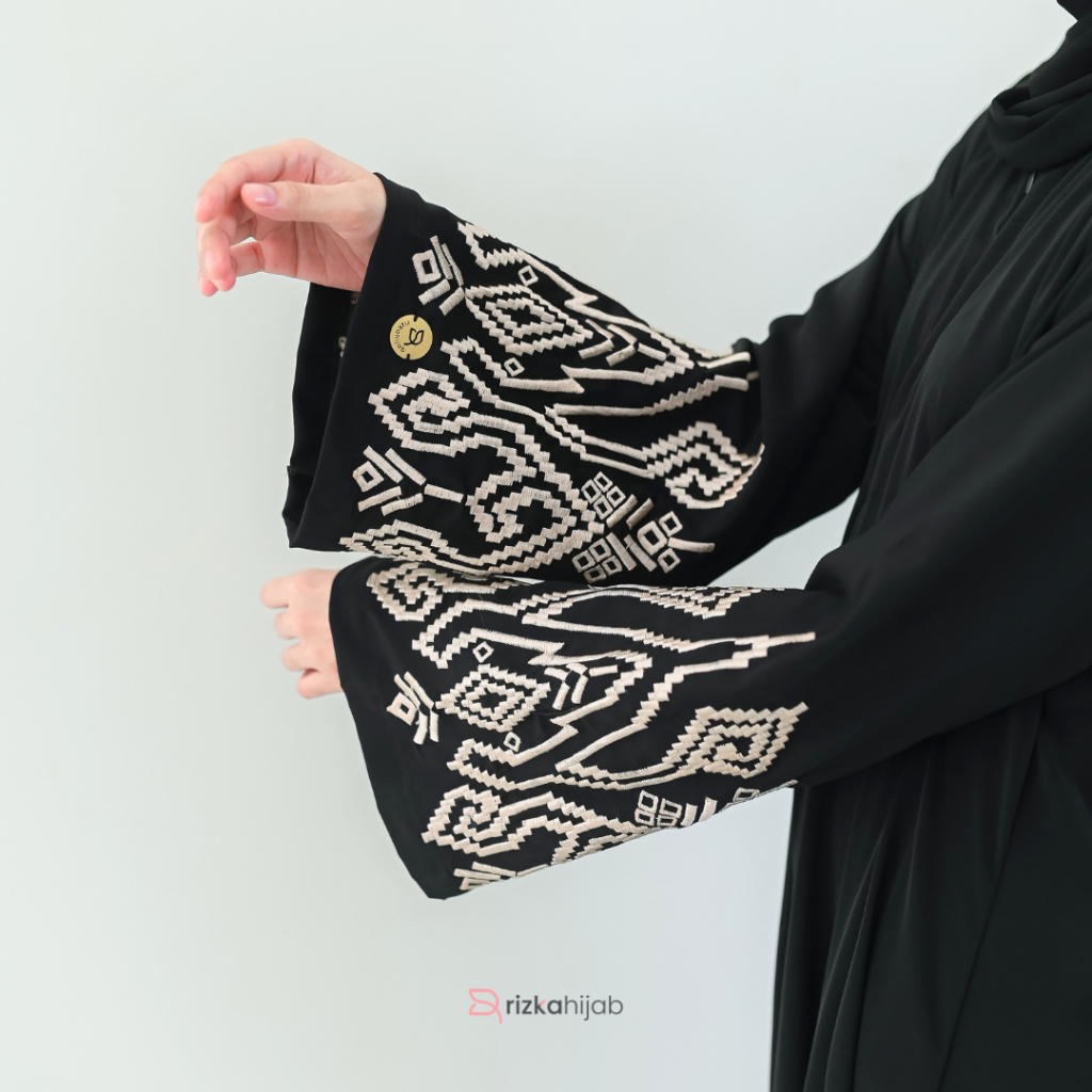 RIZKA HIJAB Janette Abaya Bordir Tangan Dubai Gamis Hitam Mewah Hokaido Arabian Turkey Umroh Haji