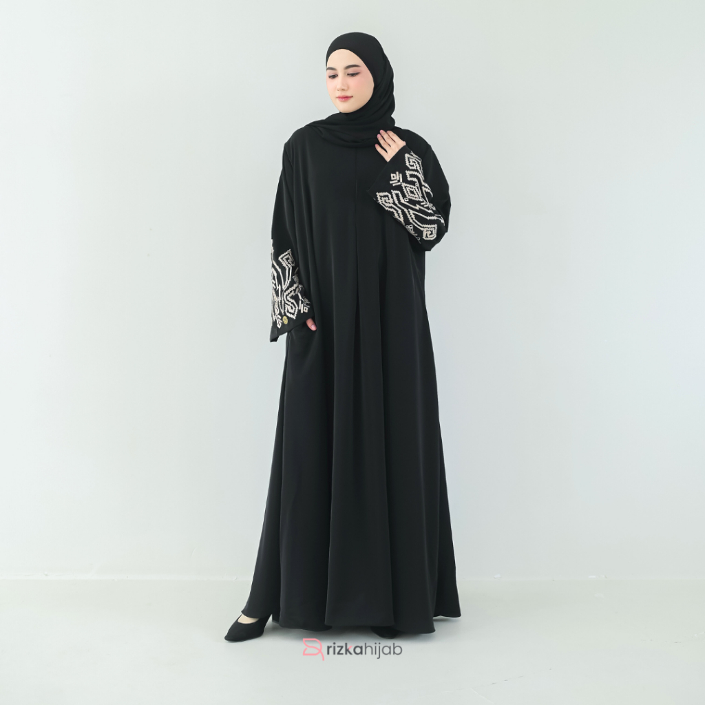 RIZKA HIJAB Janette Abaya Bordir Tangan Dubai Gamis Hitam Mewah Hokaido Arabian Turkey Umroh Haji