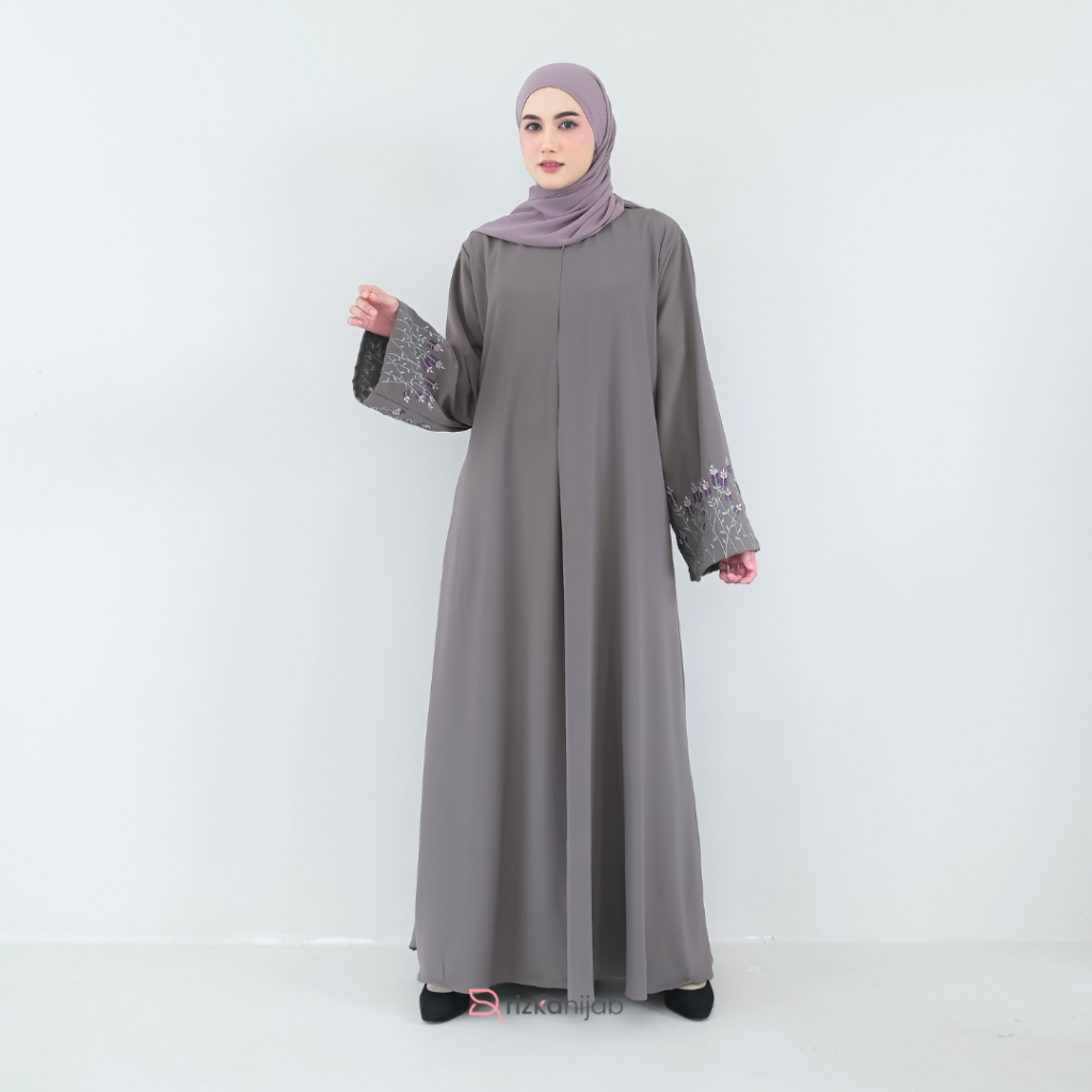 RIZKA HIJAB Janette Abaya Bordir Tangan Dubai Gamis Hitam Mewah Hokaido Arabian Turkey Umroh Haji