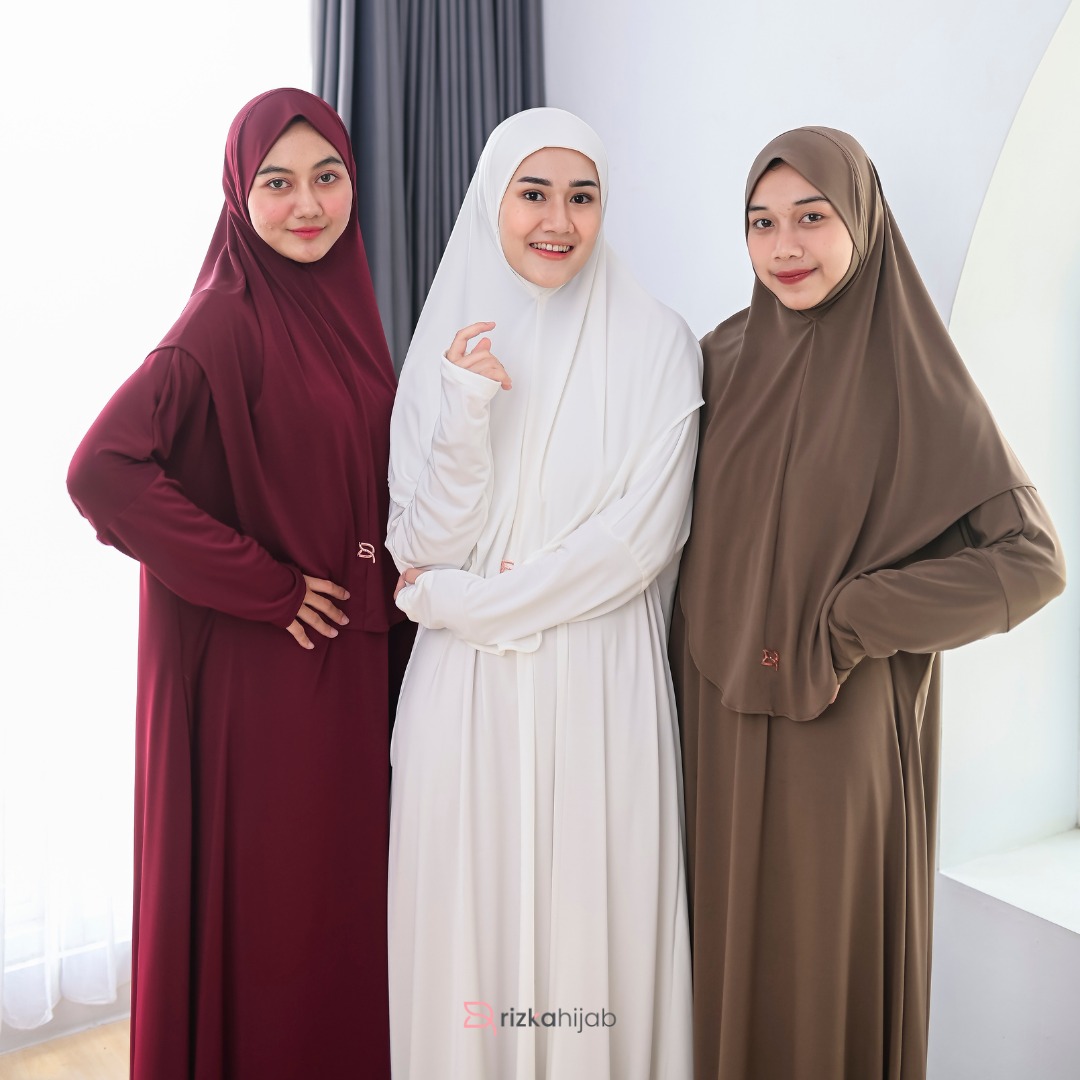 RIZKA HIJAB Raline Abaya Jersey Premium Tebal Set Bergo Gamis Wanita Syari Muslim Arab Umrah Haji