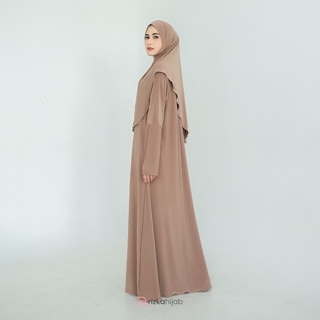 RIZKA HIJAB Raline Abaya Jersey Premium Tebal Set Bergo Gamis Wanita Syari Muslim Arab Umrah Haji