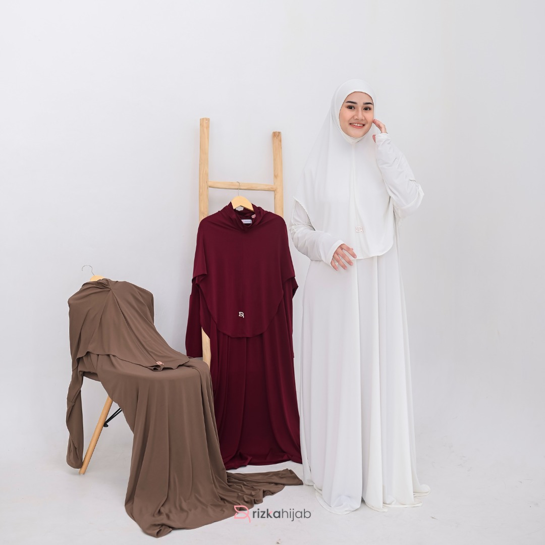 RIZKA HIJAB Raline Abaya Jersey Premium Tebal Set Bergo Gamis Wanita Syari Muslim Arab Umrah Haji