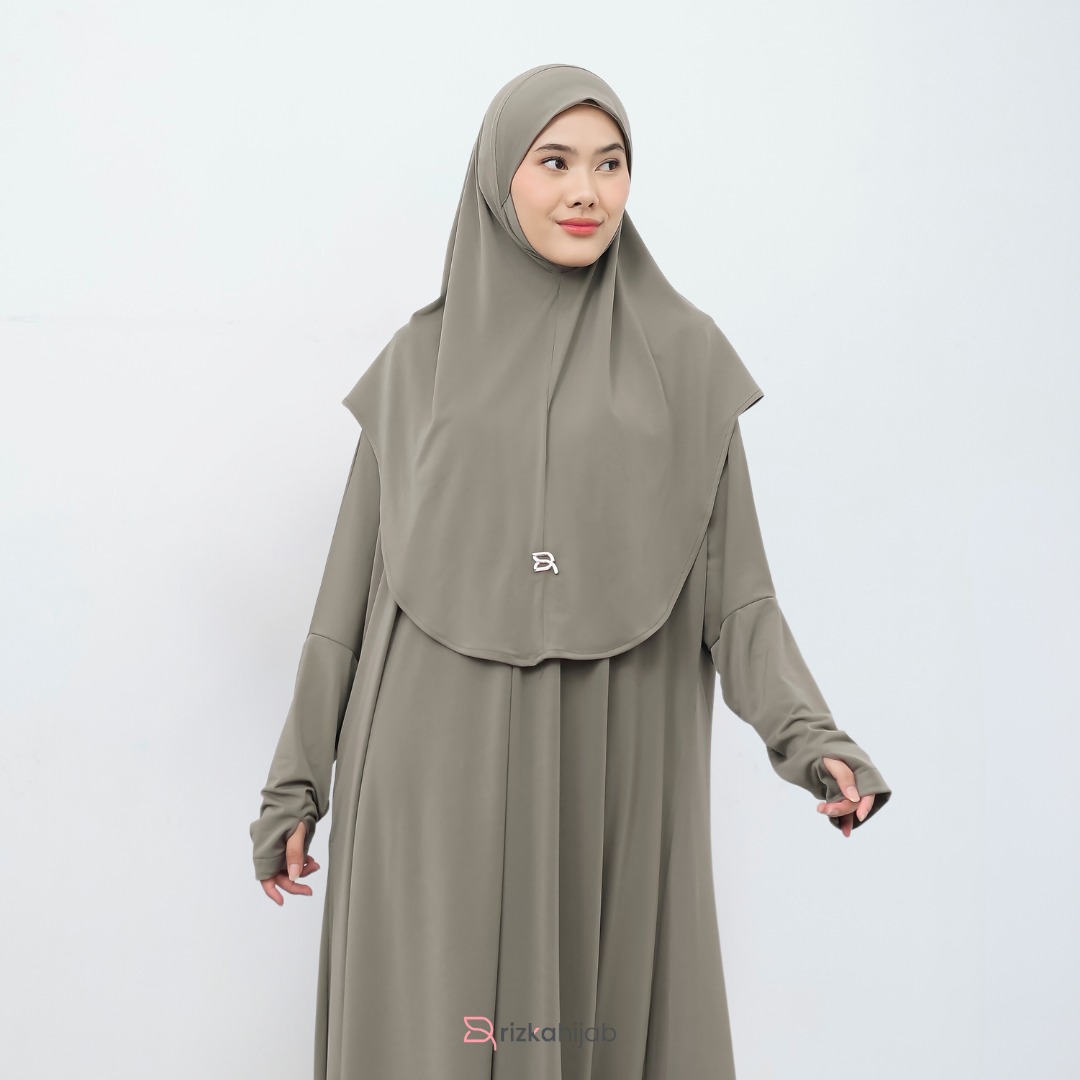 RIZKA HIJAB Raline Abaya Jersey Premium Tebal Set Bergo Gamis Wanita Syari Muslim Arab Umrah Haji