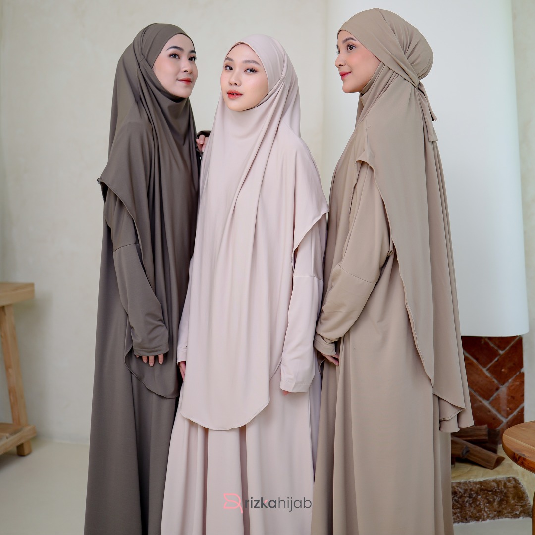 RIZKA HIJAB - Rawda Abaya Jersey Set French Khimar Gamis Syar'i Turkey Arab Umroh Haji Mewah