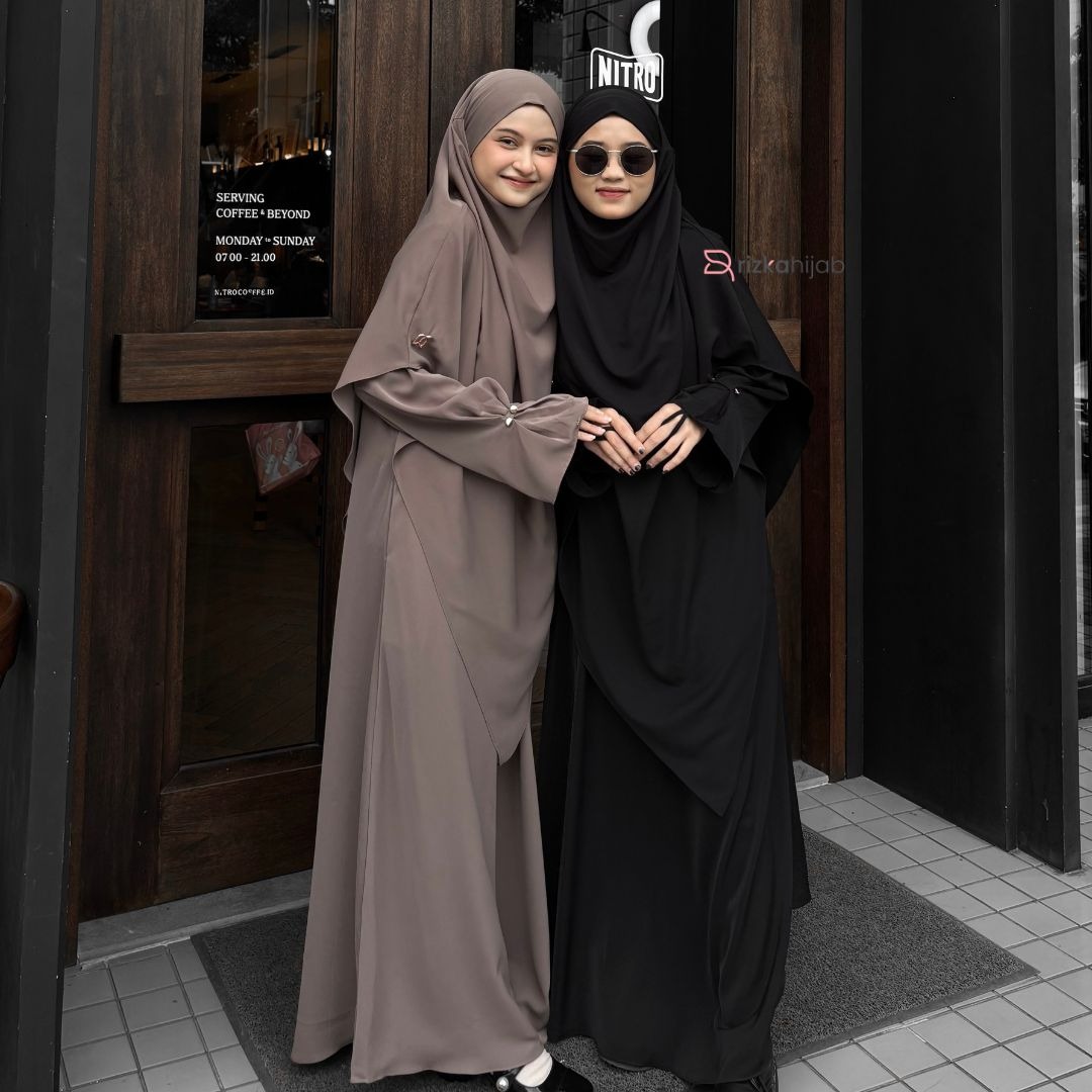 RIZKA HIJAB Saliha Abaya Set French Khimar Gamis Syar'i Turkey Arab Umroh Haji Mewah