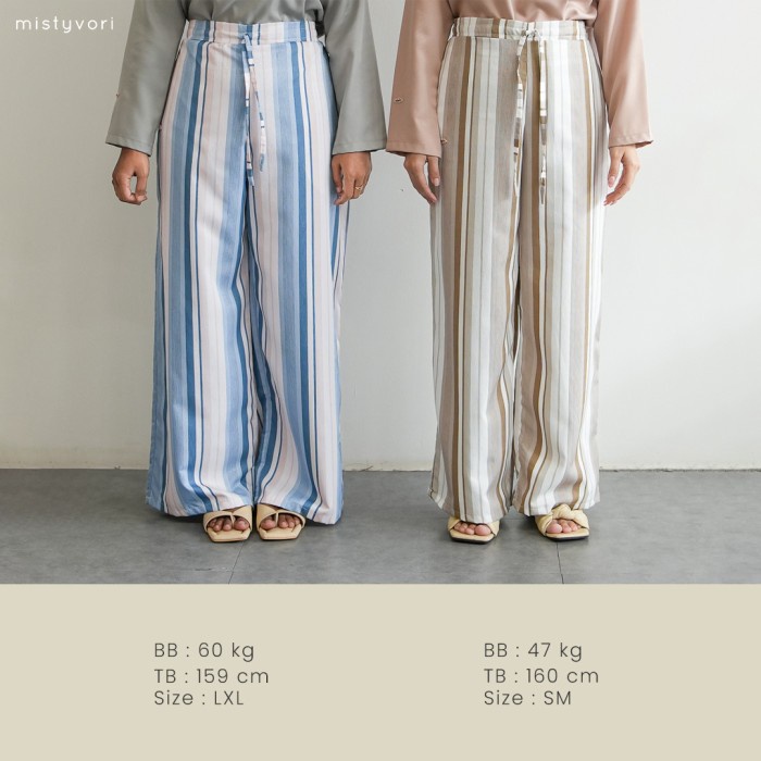 Mistyvori Kimi pants Celana Kulot Wanita Panjang Ribbon Nyaman Brown Salur Karet Melar Bawahan Wolfis