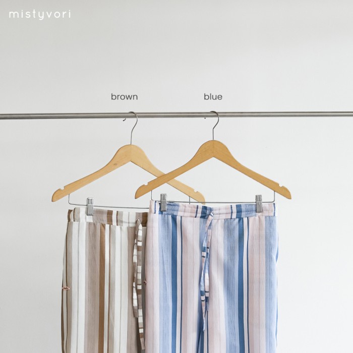 Mistyvori Kimi pants Celana Kulot Wanita Panjang Ribbon Nyaman Brown Salur Karet Melar Bawahan Wolfis