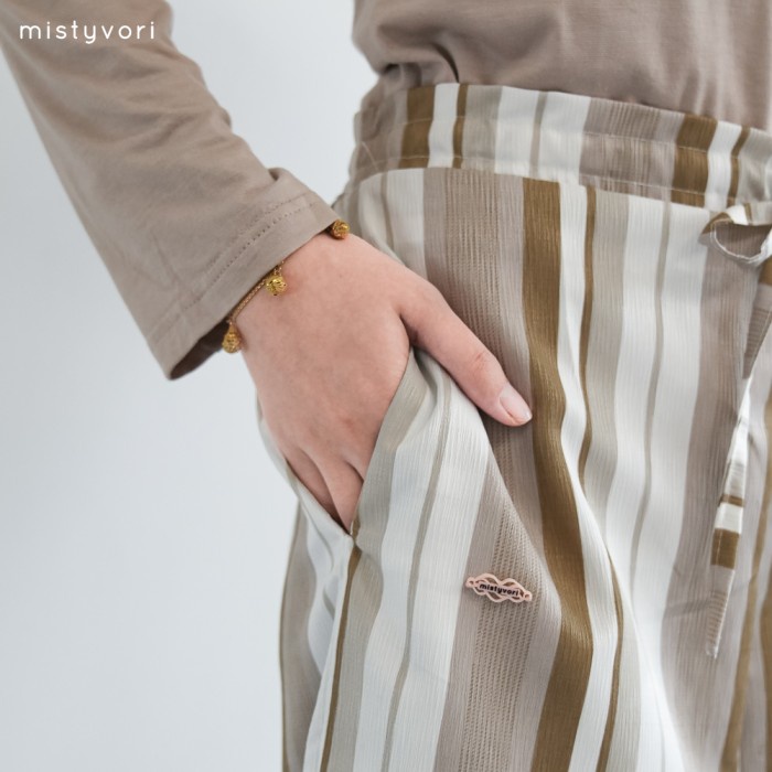 Mistyvori Kimi pants Celana Kulot Wanita Panjang Ribbon Nyaman Brown Salur Karet Melar Bawahan Wolfis