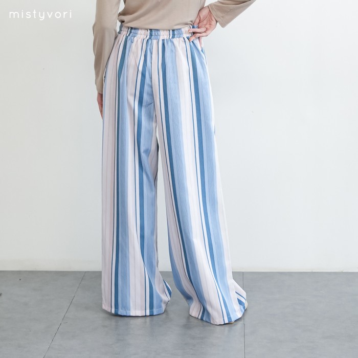 Mistyvori Kimi pants Celana Kulot Wanita Panjang Ribbon Nyaman Brown Salur Karet Melar Bawahan Wolfis