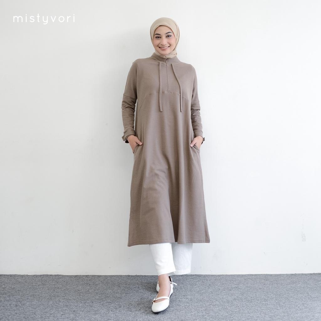 Mistyvori Kara Tunik Bahan Polo Basic Muslim Panjang Oversize Atasan Wanita