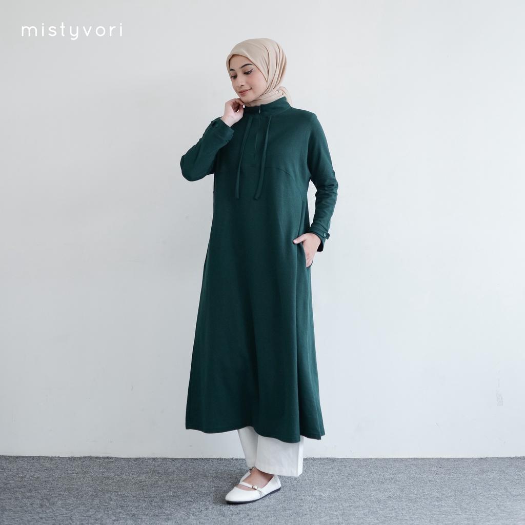 Mistyvori Kara Tunik Bahan Polo Basic Muslim Panjang Oversize Atasan Wanita