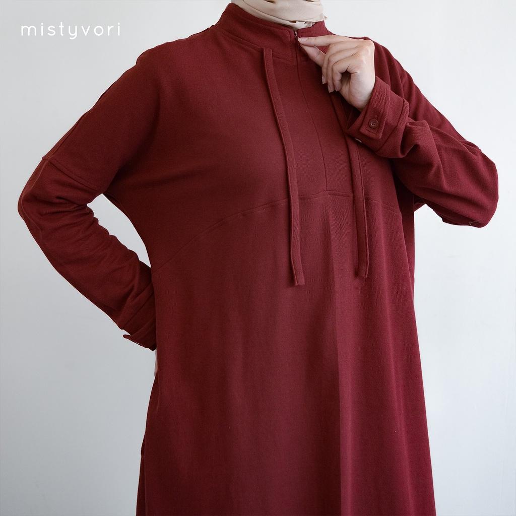 Mistyvori Kara Tunik Bahan Polo Basic Muslim Panjang Oversize Atasan Wanita