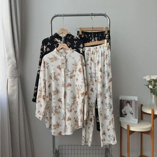 Image of Oclo Shatrin Set pakaian wanita setelan crinkle flower premium basic casual daily wear