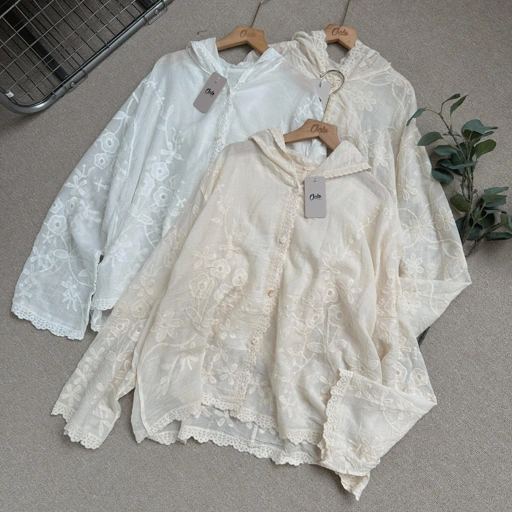 Image of Oclo Bixy Shirt Atasan Kemeja Wanita Lace Bordir Brukat Bunga OCL02160