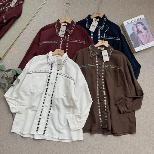 Image of Oclo Tendra Shirt Kemeja Bordir Casual Basic Dailywear