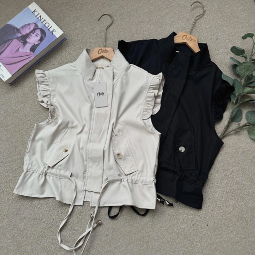 Image of Oclo Verya Vest Basic Casual Atasan Rompi Wanita Tali Serut Ruffle Terbaru OCL00702 
