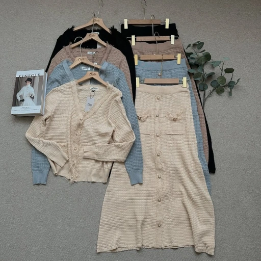 Image of Oclo Sizan Set Skirt knit Fringe 2in1 Casual Basic Dailywear