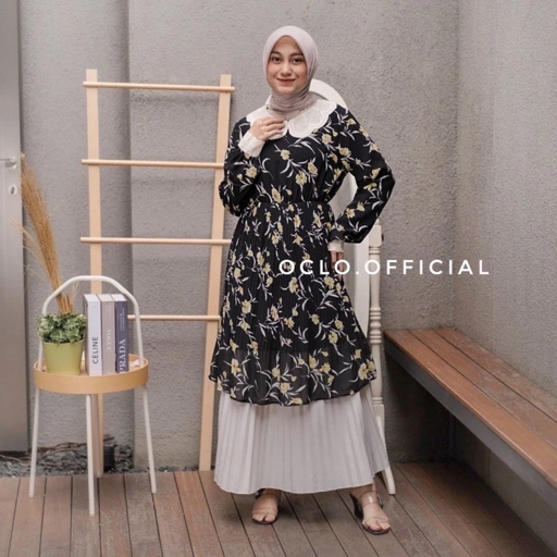 Image of Oclo Yebira Tunic Bunga Ceruty Kerah Lace Renda Vintage Terbaru OCL00516