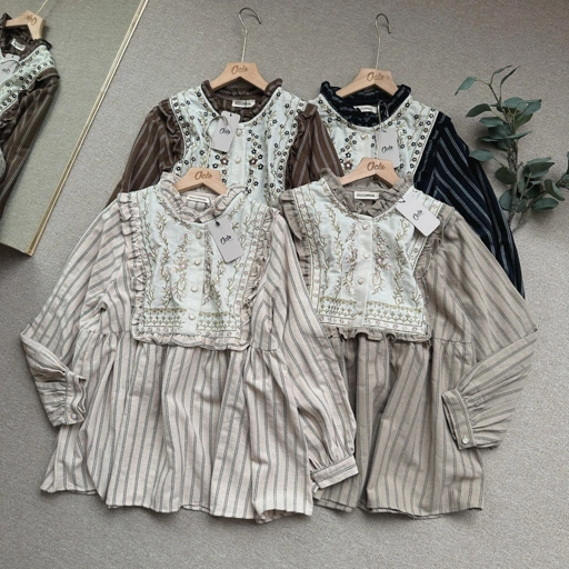Image of Oclo Hurey Blouse kombinasi linen stripe casual basic dailywear