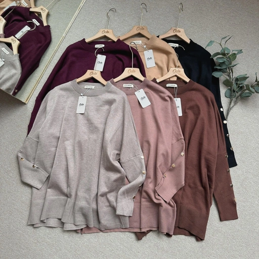 Image of Oclo Ovela Sweater Knit Button Plain Casual Basic Dailywear