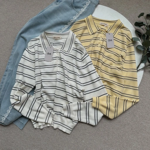 Image of Oclo Milya Polo Stripe knit sweatshirt Premium Dailywear