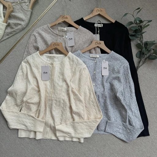Image of Oclo Diranda Cardi Knit Cable Atasan Cardigan Wanita Rajut Stretch Lengan Panjang OCL01551