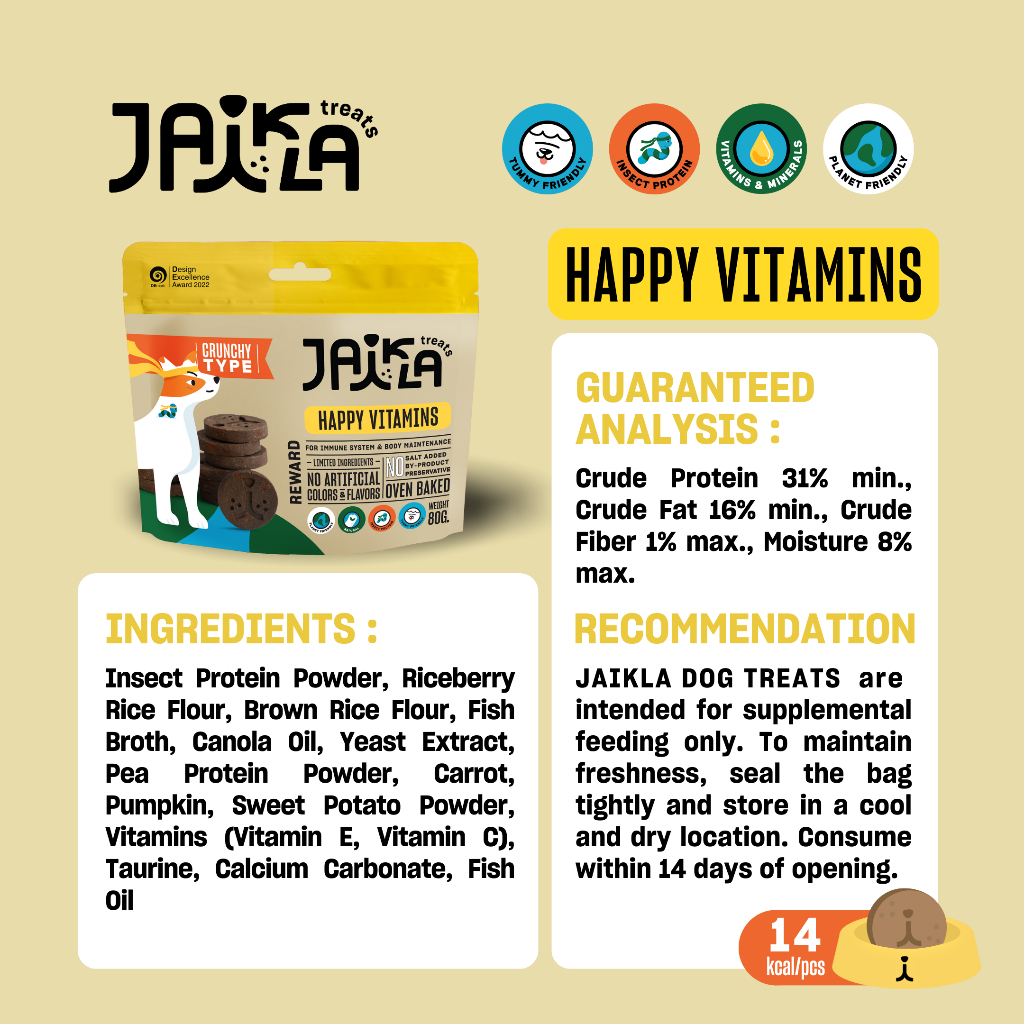 JAIKLA ขนมสุนัขเพื่อสุขภาพ สูตร HAPPY VITAMINS วิตามินสูง เสริมสร้างภูมิคุ้มกัน (80g)