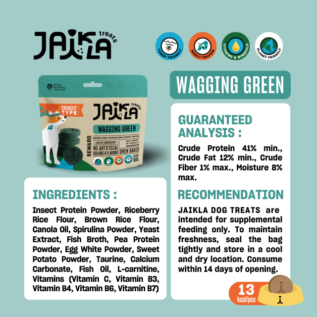 [3 Packs] JAIKLA ขนมสุนัขเพื่อสุขภาพ สูตร WAGGING GREEN ควบคุมน้ำหนัก ช่วยเผาผลาญไขมันส่วนเกิน
