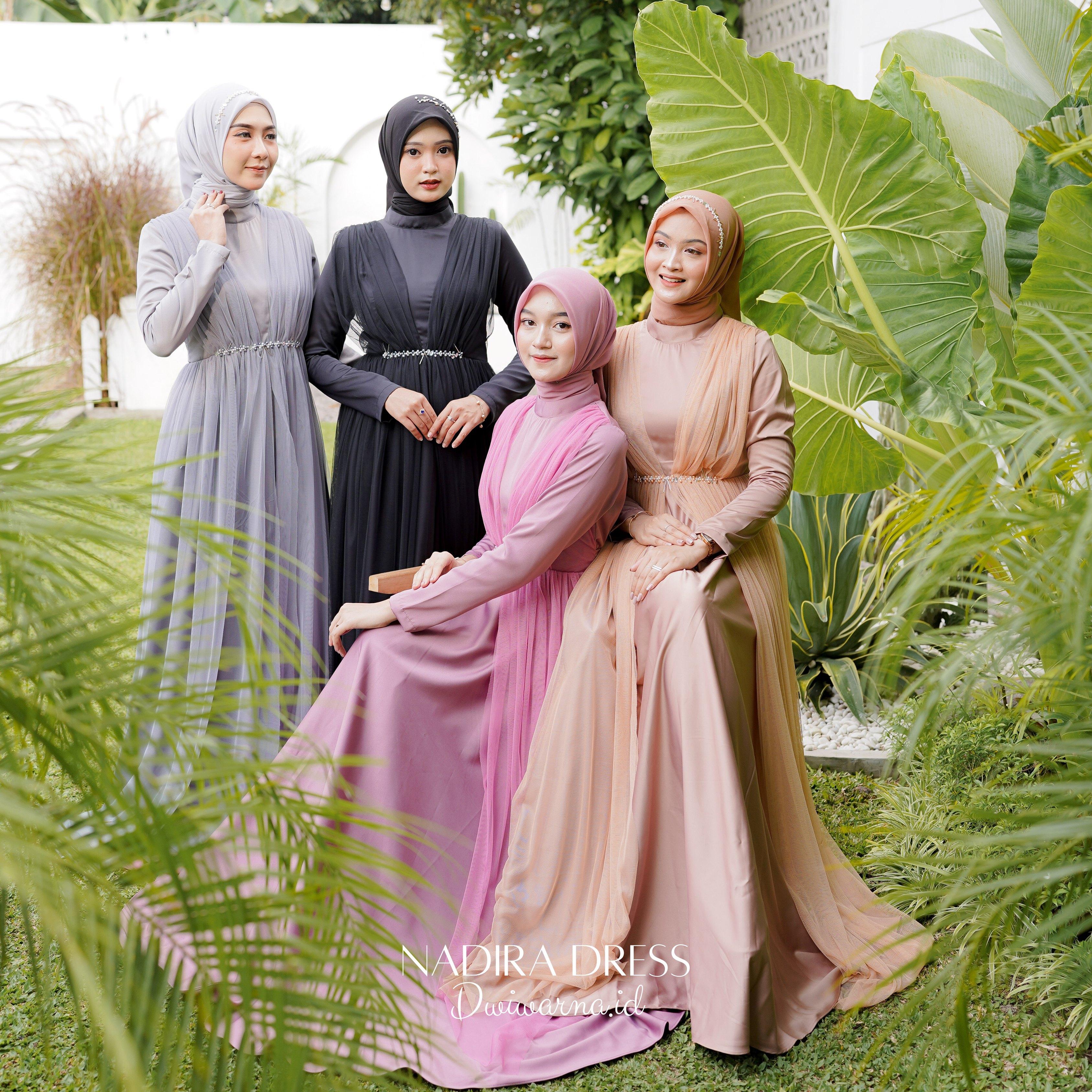 Nadira Dress Kondangan Tile Mutiara Simpel Ekonomis by Dwiwarna Kombinasi Muslim