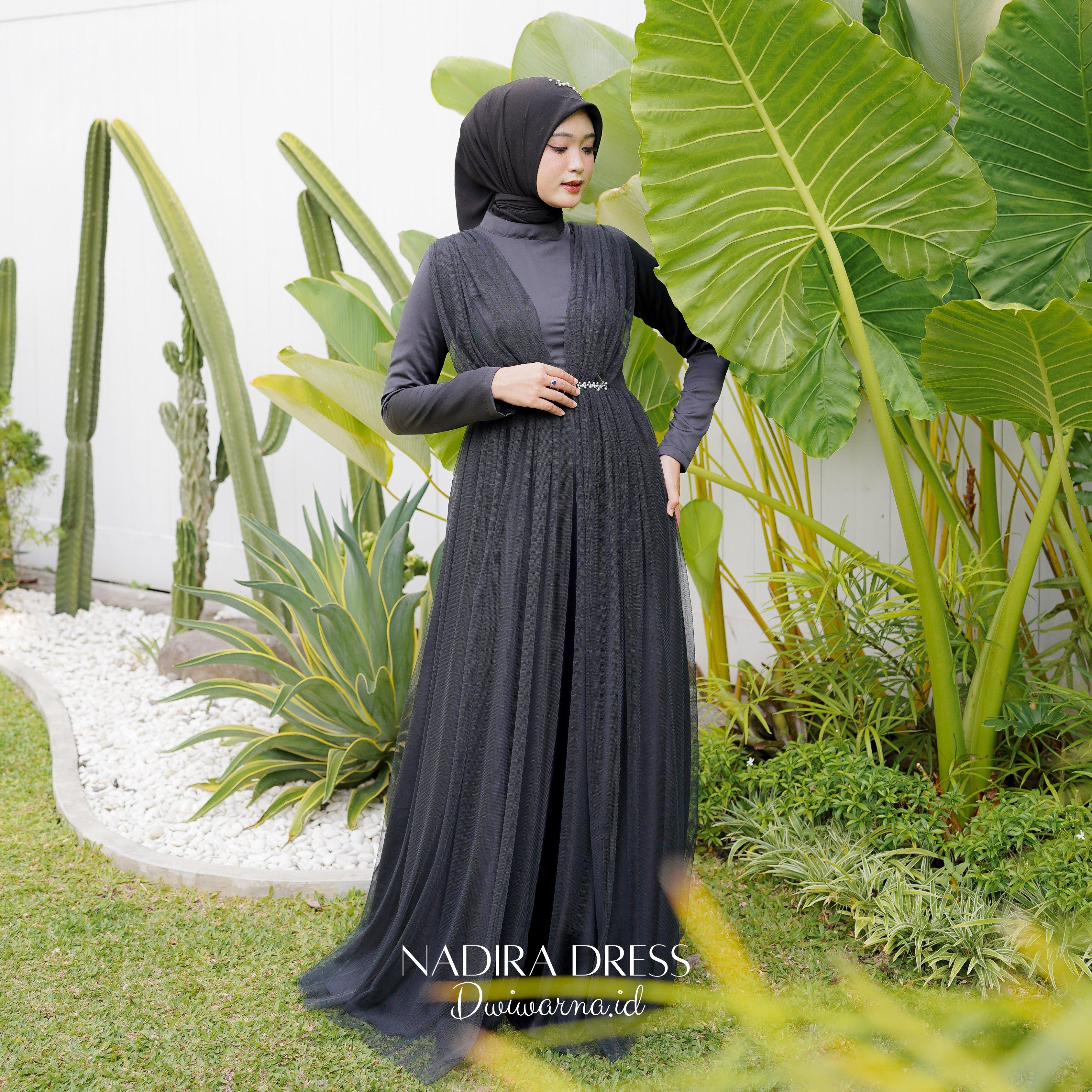 Nadira Dress Kondangan Tile Mutiara Simpel Ekonomis by Dwiwarna Kombinasi Muslim