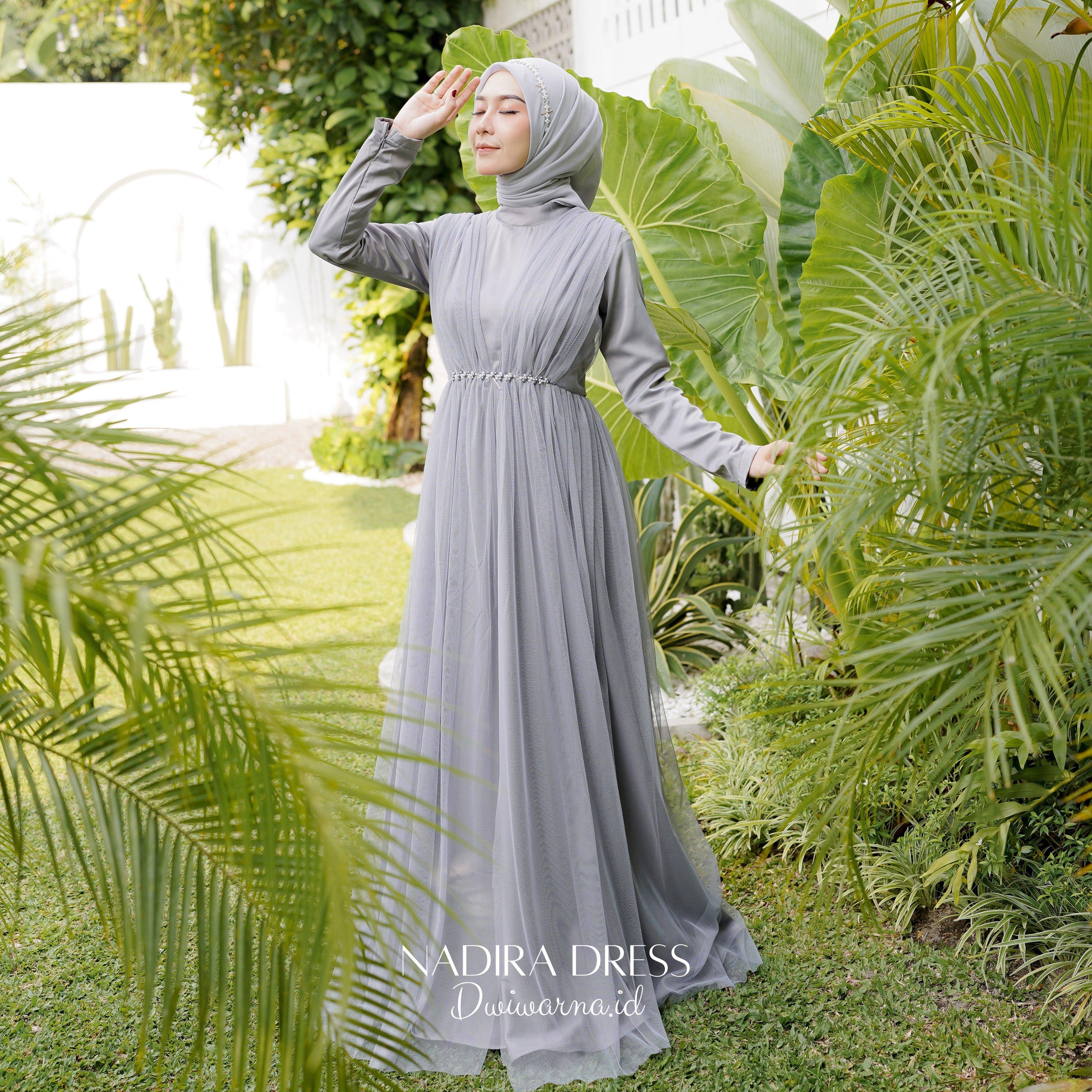 Nadira Dress Kondangan Tile Mutiara Simpel Ekonomis by Dwiwarna Kombinasi Muslim