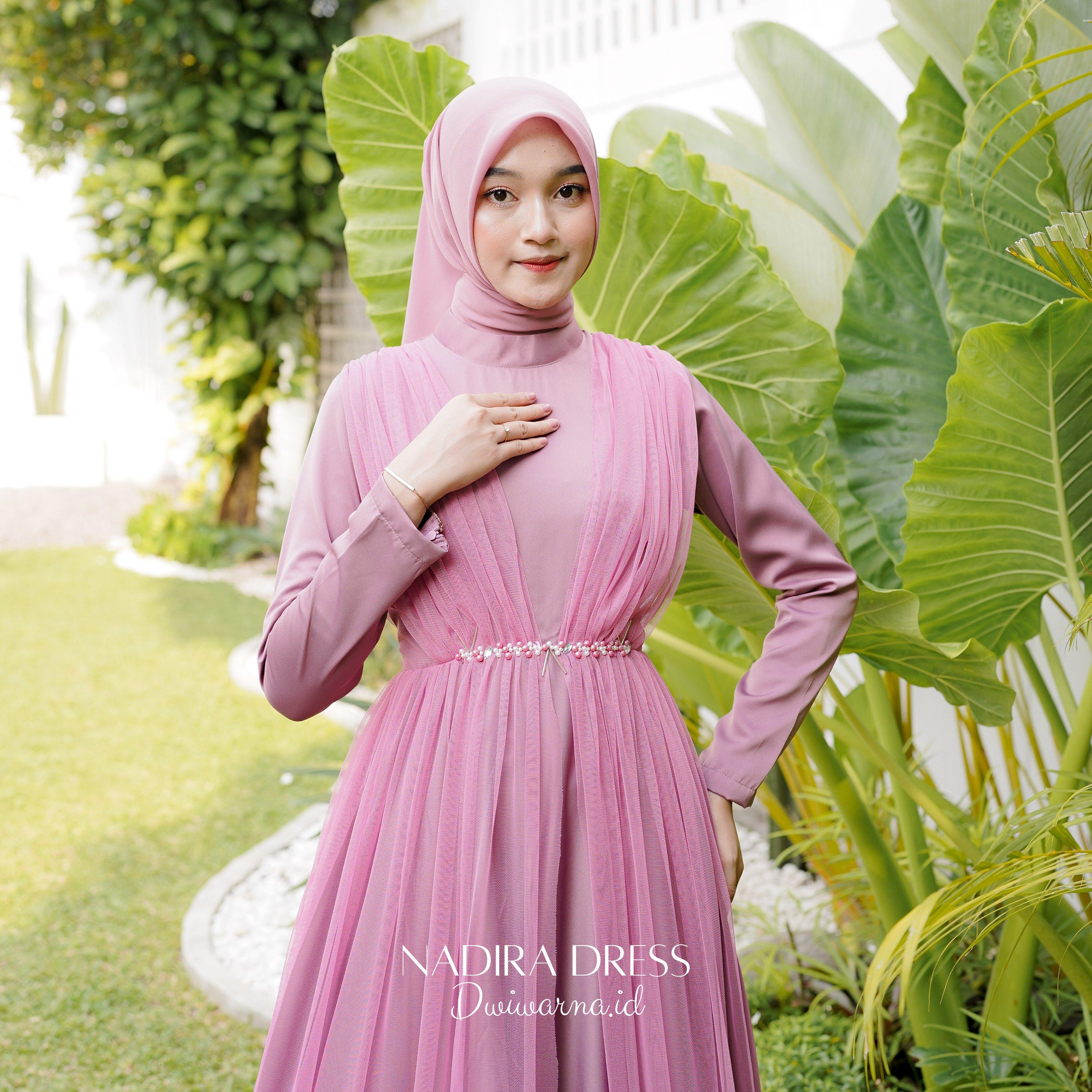 Nadira Dress Kondangan Tile Mutiara Simpel Ekonomis by Dwiwarna Kombinasi Muslim