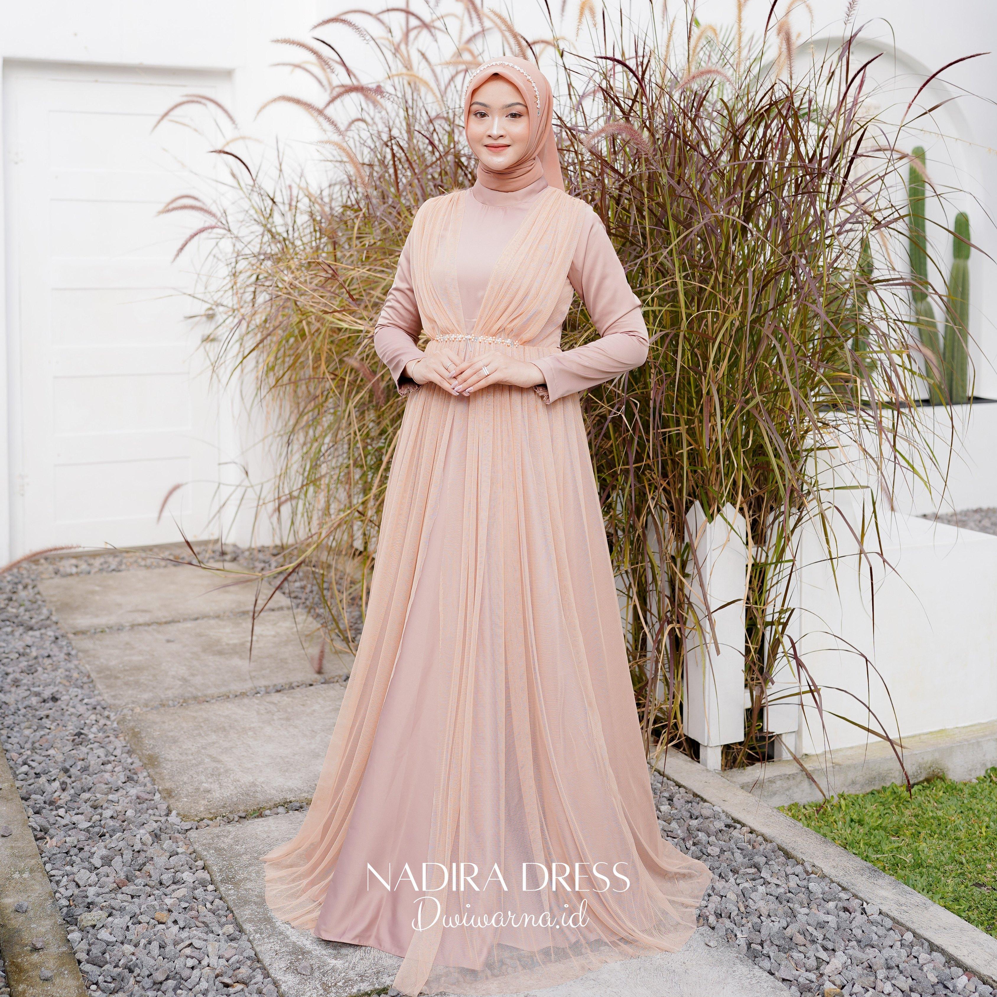 Nadira Dress Kondangan Tile Mutiara Simpel Ekonomis by Dwiwarna Kombinasi Muslim