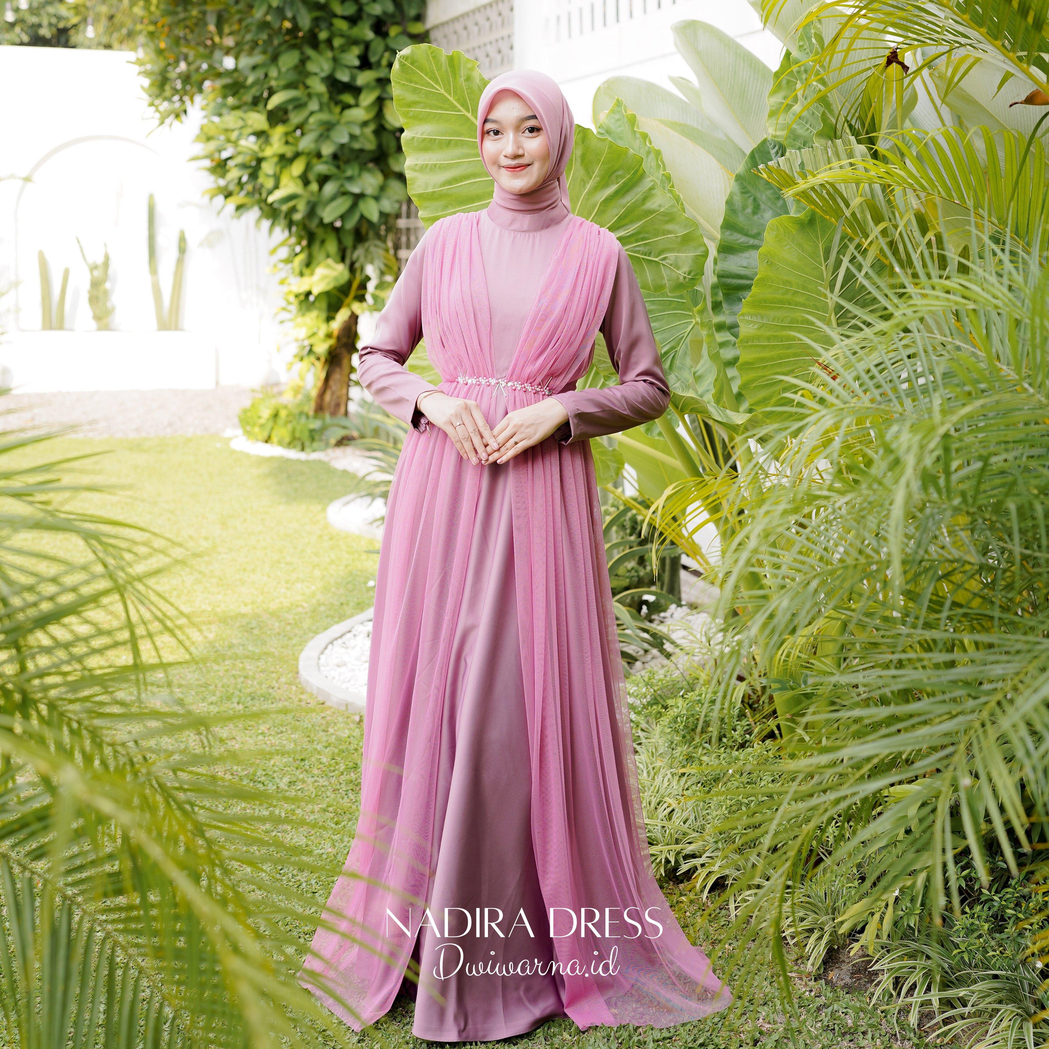 Nadira Dress Kondangan Tile Mutiara Simpel Ekonomis by Dwiwarna Kombinasi Muslim