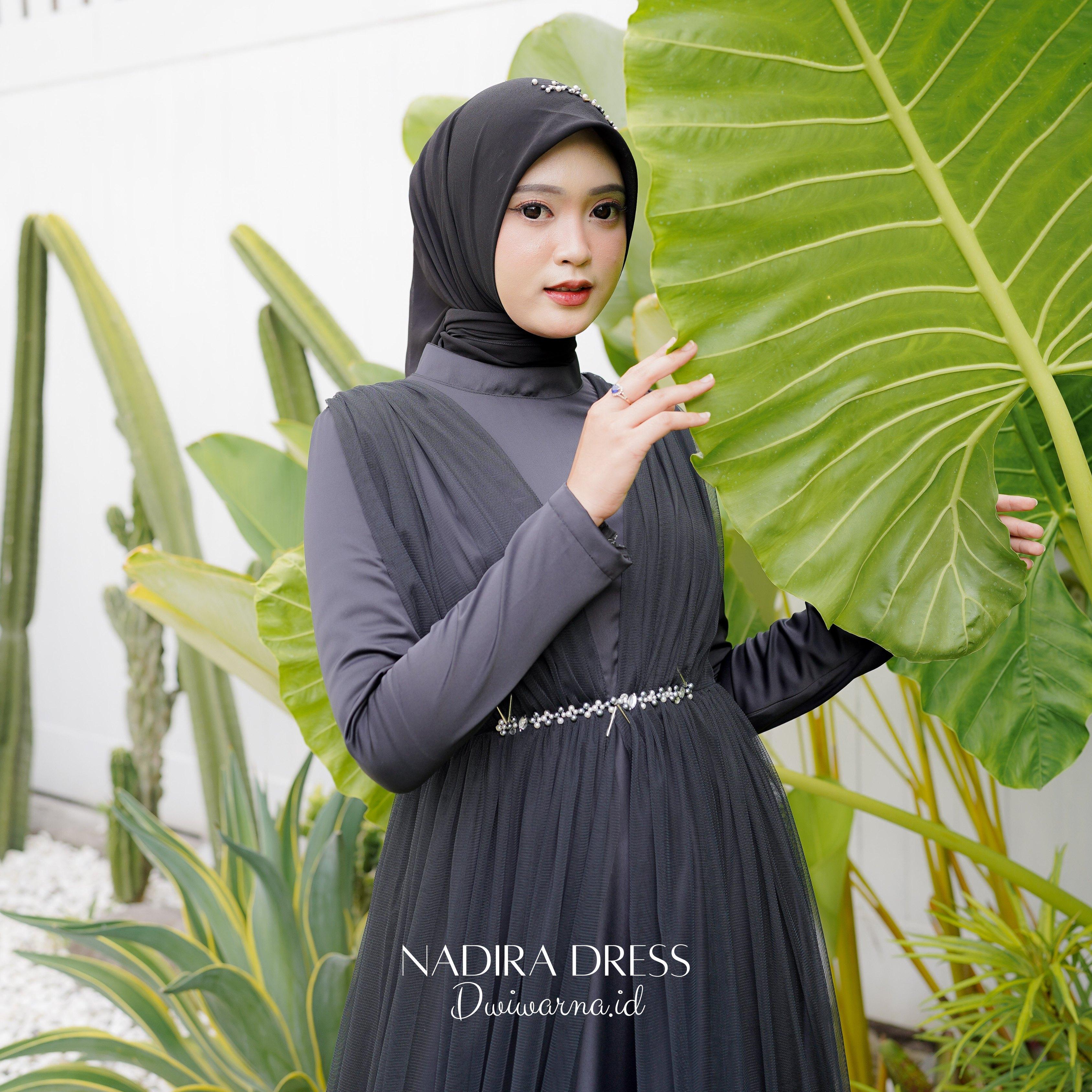 Nadira Dress Kondangan Tile Mutiara Simpel Ekonomis by Dwiwarna Kombinasi Muslim