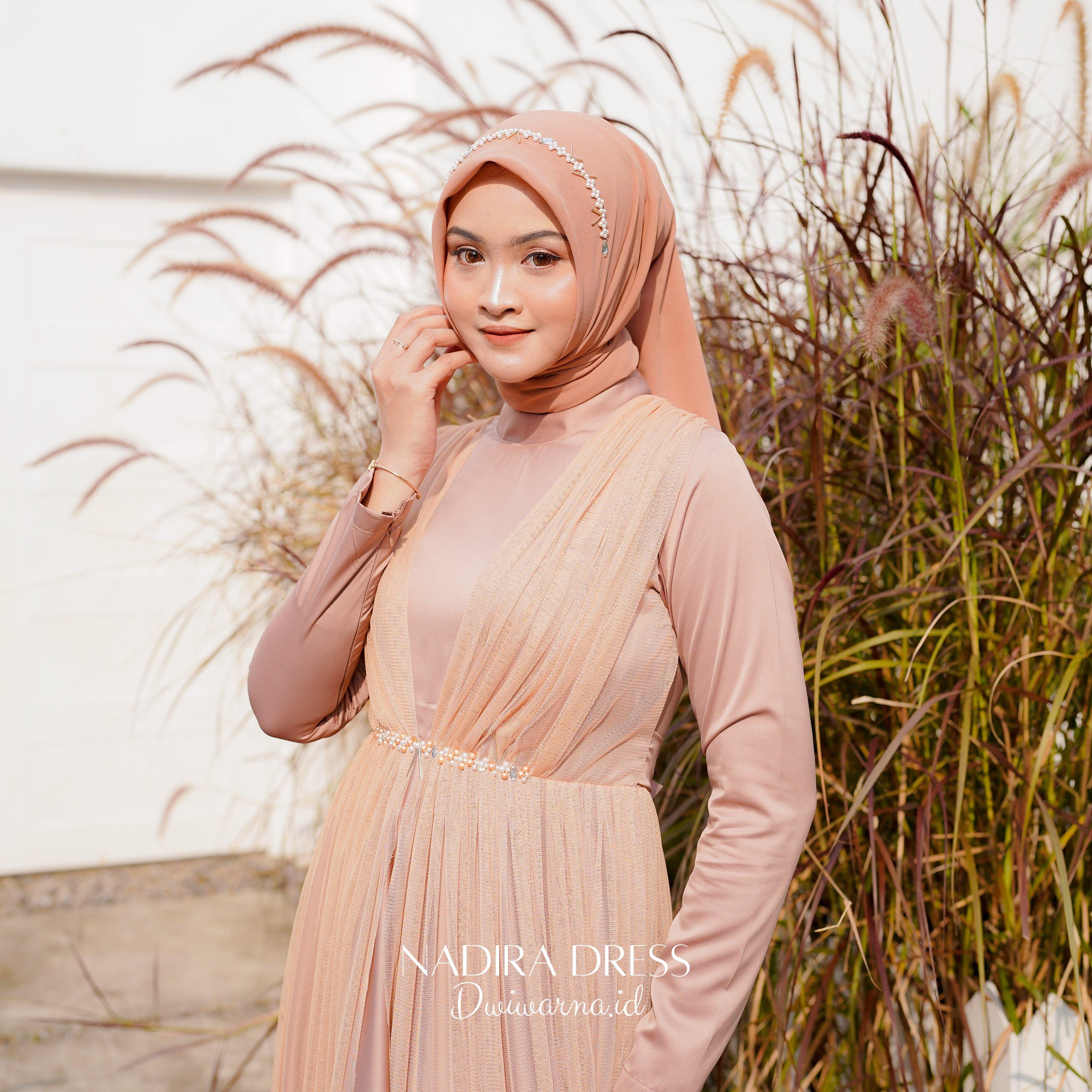 Nadira Dress Kondangan Tile Mutiara Simpel Ekonomis by Dwiwarna Kombinasi Muslim