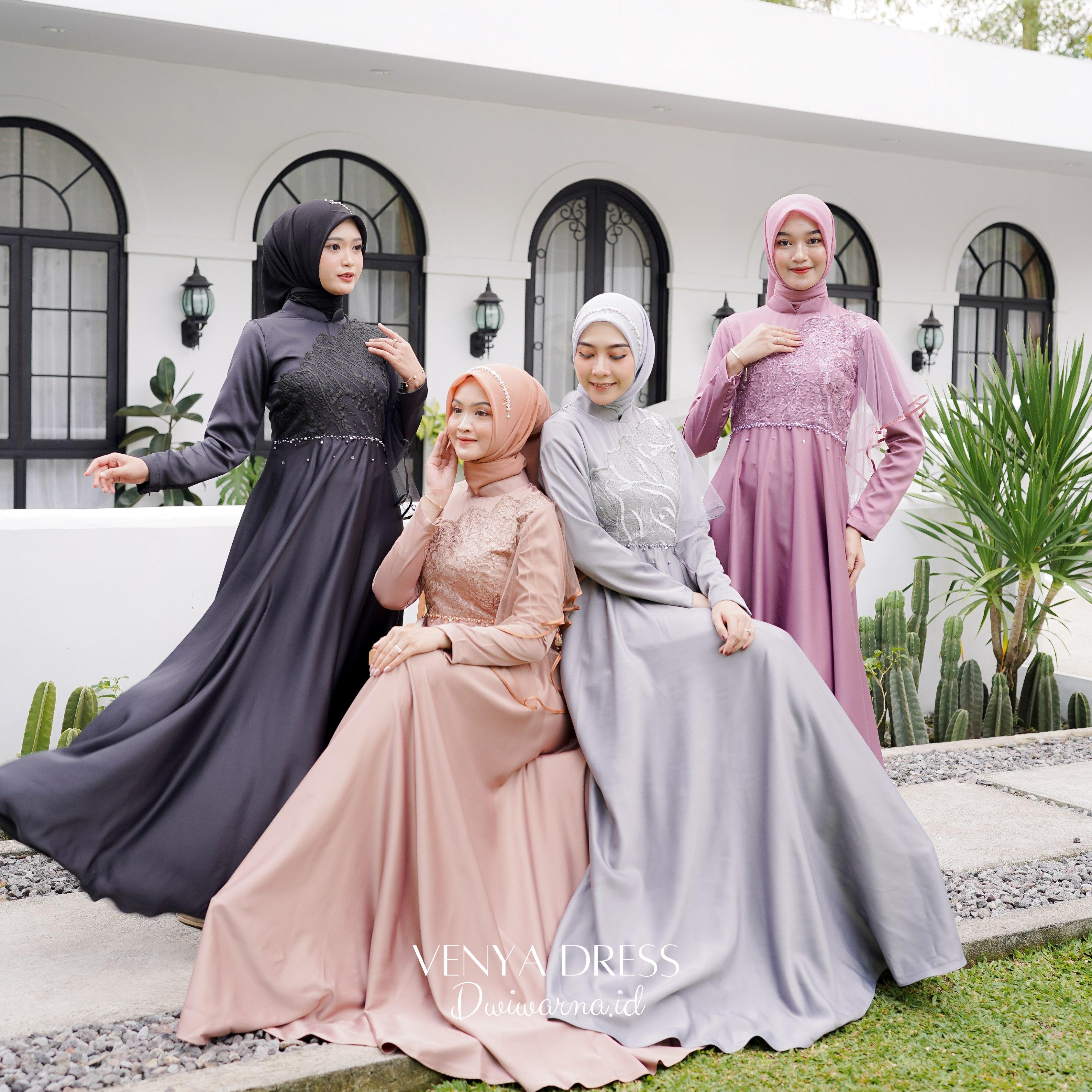 Venya Dress Kondangan Brukat Tile Mutiara Ekonomis by Dwiwarna Brokat Cantik