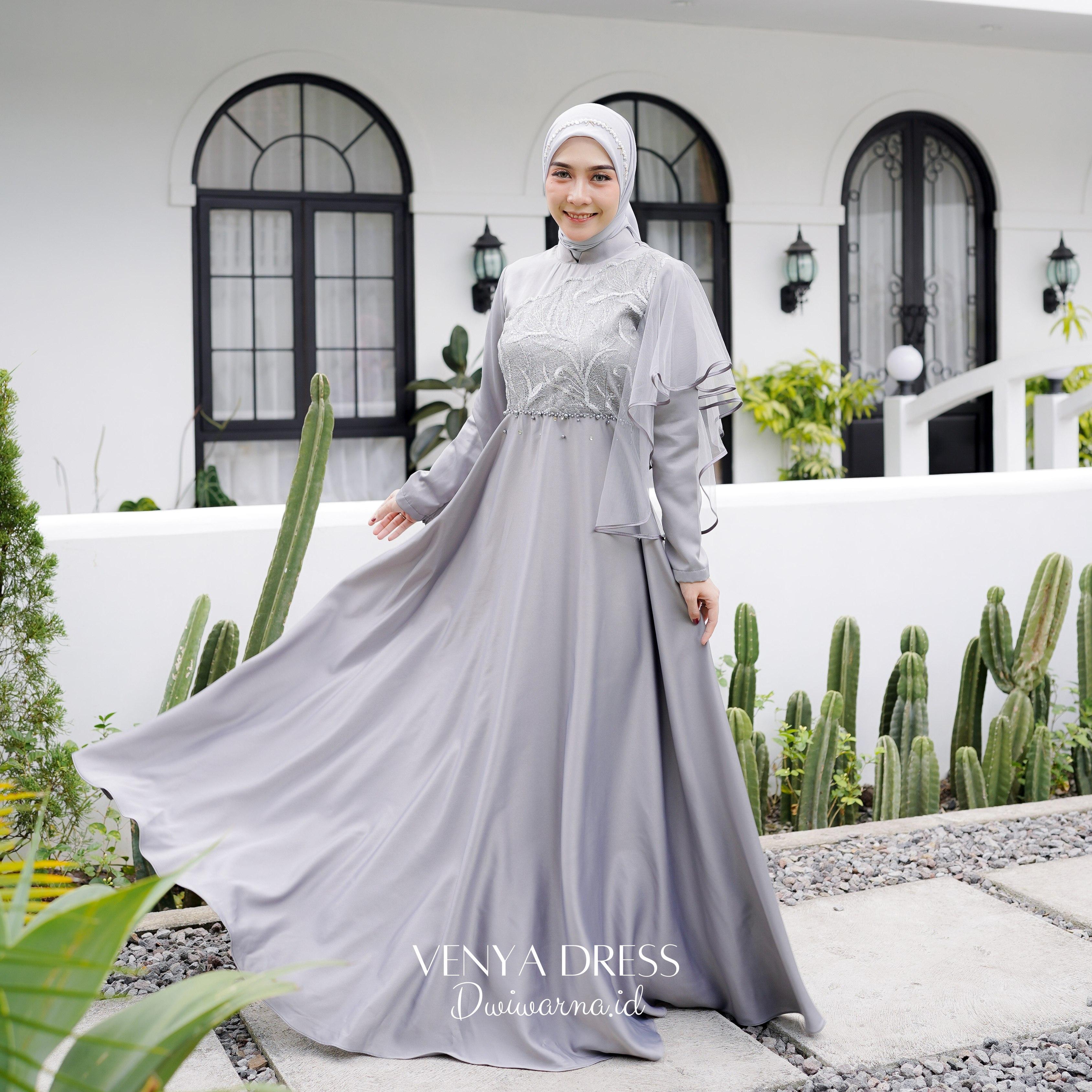 Venya Dress Kondangan Brukat Tile Mutiara Ekonomis by Dwiwarna Brokat Cantik