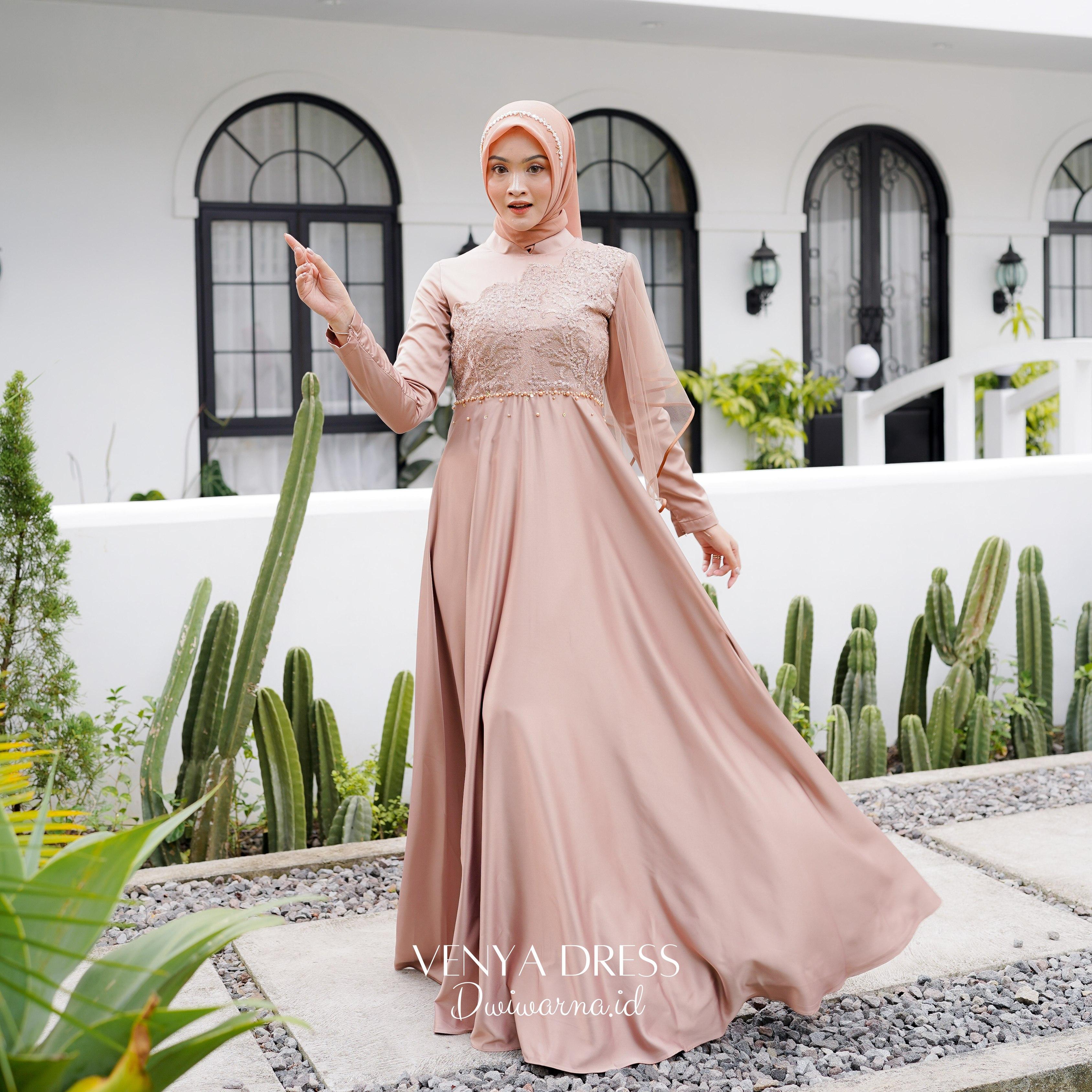 Venya Dress Kondangan Brukat Tile Mutiara Ekonomis by Dwiwarna Brokat Cantik